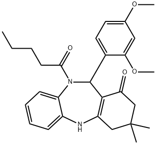 11-(2,4-dimethoxyphenyl)-3,3-dimethyl-10-pentanoyl-2,3,4,5,10,11-hexahydro-1H-dibenzo[b,e][1,4]diazepin-1-one Struktur