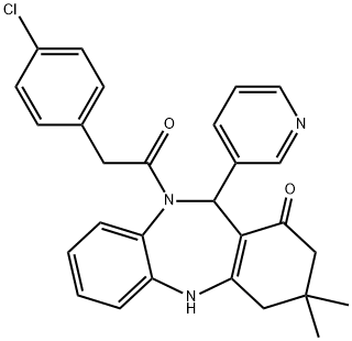 10-[(4-chlorophenyl)acetyl]-3,3-dimethyl-11-(3-pyridinyl)-2,3,4,5,10,11-hexahydro-1H-dibenzo[b,e][1,4]diazepin-1-one Struktur