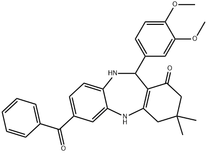 7-benzoyl-11-(3,4-dimethoxyphenyl)-3,3-dimethyl-2,3,4,5,10,11-hexahydro-1H-dibenzo[b,e][1,4]diazepin-1-one Struktur