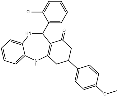 11-(2-chlorophenyl)-3-(4-methoxyphenyl)-2,3,4,5,10,11-hexahydro-1H-dibenzo[b,e][1,4]diazepin-1-one Struktur