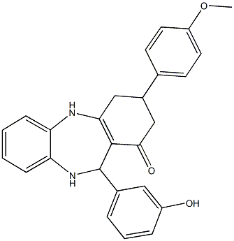 11-(3-hydroxyphenyl)-3-(4-methoxyphenyl)-2,3,4,5,10,11-hexahydro-1H-dibenzo[b,e][1,4]diazepin-1-one Struktur