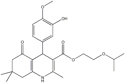 2-isopropoxyethyl 4-(3-hydroxy-4-methoxyphenyl)-2,7,7-trimethyl-5-oxo-1,4,5,6,7,8-hexahydro-3-quinolinecarboxylate Struktur