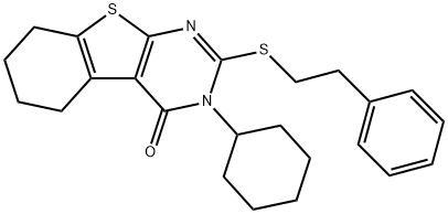 3-cyclohexyl-2-[(2-phenylethyl)sulfanyl]-5,6,7,8-tetrahydro[1]benzothieno[2,3-d]pyrimidin-4(3H)-one Struktur