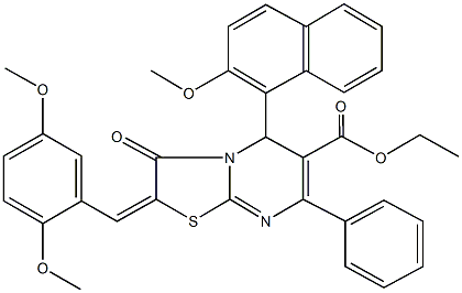 ethyl 2-(2,5-dimethoxybenzylidene)-5-(2-methoxy-1-naphthyl)-3-oxo-7-phenyl-2,3-dihydro-5H-[1,3]thiazolo[3,2-a]pyrimidine-6-carboxylate Struktur