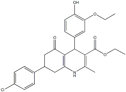 ethyl 7-(4-chlorophenyl)-4-(3-ethoxy-4-hydroxyphenyl)-2-methyl-5-oxo-1,4,5,6,7,8-hexahydro-3-quinolinecarboxylate Struktur