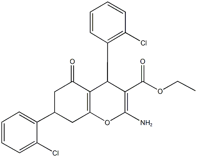 ethyl 2-amino-4,7-bis(2-chlorophenyl)-5-oxo-5,6,7,8-tetrahydro-4H-chromene-3-carboxylate Struktur