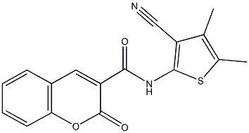 N-(3-cyano-4,5-dimethylthien-2-yl)-2-oxo-2H-chromene-3-carboxamide Struktur