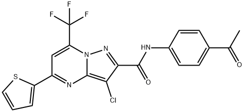 N-(4-acetylphenyl)-3-chloro-5-(2-thienyl)-7-(trifluoromethyl)pyrazolo[1,5-a]pyrimidine-2-carboxamide Struktur