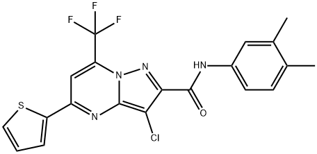 3-chloro-N-(3,4-dimethylphenyl)-5-(2-thienyl)-7-(trifluoromethyl)pyrazolo[1,5-a]pyrimidine-2-carboxamide Struktur