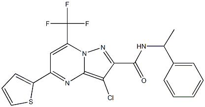 3-chloro-N-(1-phenylethyl)-5-(2-thienyl)-7-(trifluoromethyl)pyrazolo[1,5-a]pyrimidine-2-carboxamide Struktur