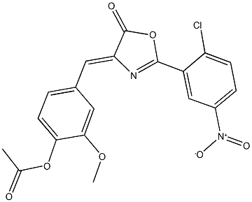 4-[(2-{2-chloro-5-nitrophenyl}-5-oxo-1,3-oxazol-4(5H)-ylidene)methyl]-2-methoxyphenyl acetate Struktur