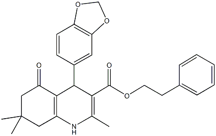 2-phenylethyl 4-(1,3-benzodioxol-5-yl)-2,7,7-trimethyl-5-oxo-1,4,5,6,7,8-hexahydro-3-quinolinecarboxylate Struktur