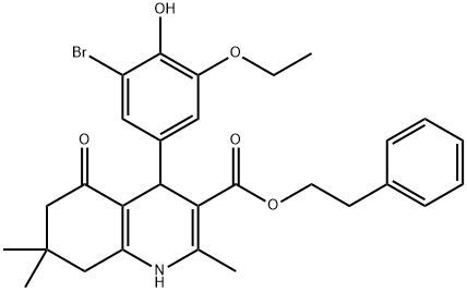 2-phenylethyl 4-(3-bromo-5-ethoxy-4-hydroxyphenyl)-2,7,7-trimethyl-5-oxo-1,4,5,6,7,8-hexahydro-3-quinolinecarboxylate Struktur