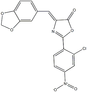 4-(1,3-benzodioxol-5-ylmethylene)-2-{2-chloro-4-nitrophenyl}-1,3-oxazol-5(4H)-one Struktur