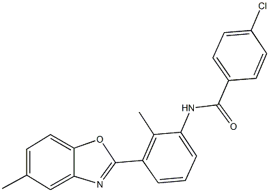 4-chloro-N-[2-methyl-3-(5-methyl-1,3-benzoxazol-2-yl)phenyl]benzamide Struktur