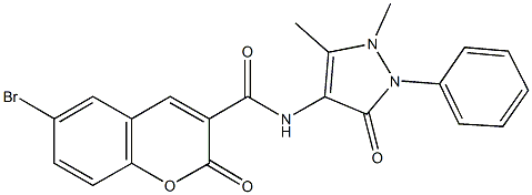 6-bromo-N-(1,5-dimethyl-3-oxo-2-phenyl-2,3-dihydro-1H-pyrazol-4-yl)-2-oxo-2H-chromene-3-carboxamide Struktur