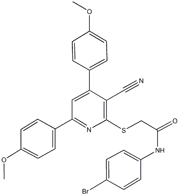 N-(4-bromophenyl)-2-{[3-cyano-4,6-bis(4-methoxyphenyl)pyridin-2-yl]sulfanyl}acetamide Struktur