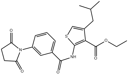 ethyl 2-{[3-(2,5-dioxo-1-pyrrolidinyl)benzoyl]amino}-4-isobutyl-3-thiophenecarboxylate Struktur