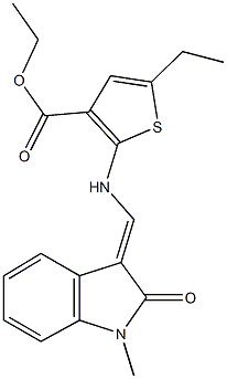 ethyl 5-ethyl-2-{[(1-methyl-2-oxo-1,2-dihydro-3H-indol-3-ylidene)methyl]amino}-3-thiophenecarboxylate Struktur