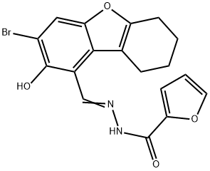 N'-[(3-bromo-2-hydroxy-6,7,8,9-tetrahydrodibenzo[b,d]furan-1-yl)methylene]-2-furohydrazide Struktur