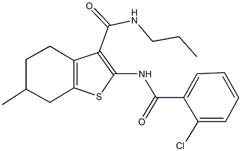 2-[(2-chlorobenzoyl)amino]-6-methyl-N-propyl-4,5,6,7-tetrahydro-1-benzothiophene-3-carboxamide Struktur