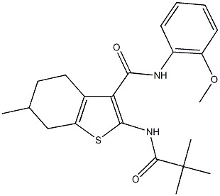 2-[(2,2-dimethylpropanoyl)amino]-N-(2-methoxyphenyl)-6-methyl-4,5,6,7-tetrahydro-1-benzothiophene-3-carboxamide Struktur