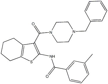 N-{3-[(4-benzyl-1-piperazinyl)carbonyl]-4,5,6,7-tetrahydro-1-benzothien-2-yl}-3-methylbenzamide Struktur