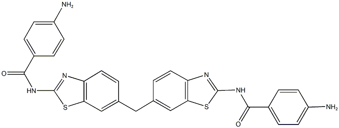 4-amino-N-[6-({2-[(4-aminobenzoyl)amino]-1,3-benzothiazol-6-yl}methyl)-1,3-benzothiazol-2-yl]benzamide Struktur