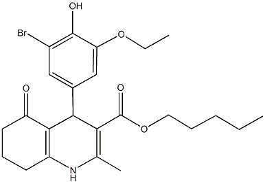 pentyl 4-(3-bromo-5-ethoxy-4-hydroxyphenyl)-2-methyl-5-oxo-1,4,5,6,7,8-hexahydro-3-quinolinecarboxylate Struktur