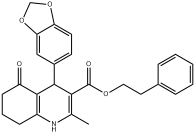 2-phenylethyl 4-(1,3-benzodioxol-5-yl)-2-methyl-5-oxo-1,4,5,6,7,8-hexahydro-3-quinolinecarboxylate Struktur