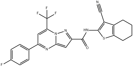 N-(3-cyano-4,5,6,7-tetrahydro-1-benzothien-2-yl)-5-(4-fluorophenyl)-7-(trifluoromethyl)pyrazolo[1,5-a]pyrimidine-2-carboxamide Struktur