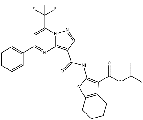 isopropyl 2-({[5-phenyl-7-(trifluoromethyl)pyrazolo[1,5-a]pyrimidin-3-yl]carbonyl}amino)-4,5,6,7-tetrahydro-1-benzothiophene-3-carboxylate Struktur