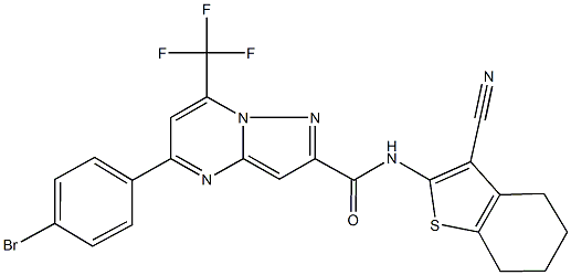 5-(4-bromophenyl)-N-(3-cyano-4,5,6,7-tetrahydro-1-benzothien-2-yl)-7-(trifluoromethyl)pyrazolo[1,5-a]pyrimidine-2-carboxamide Struktur