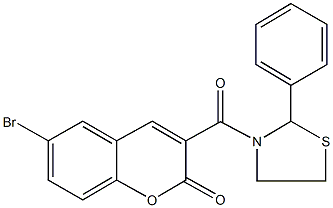 6-bromo-3-[(2-phenyl-1,3-thiazolidin-3-yl)carbonyl]-2H-chromen-2-one Struktur