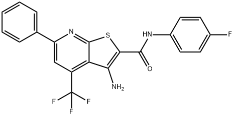 3-amino-N-(4-fluorophenyl)-6-phenyl-4-(trifluoromethyl)thieno[2,3-b]pyridine-2-carboxamide Struktur