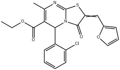 ethyl 5-(2-chlorophenyl)-2-(2-furylmethylene)-7-methyl-3-oxo-2,3-dihydro-5H-[1,3]thiazolo[3,2-a]pyrimidine-6-carboxylate Struktur