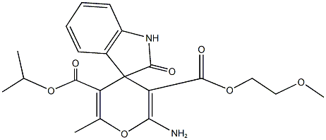 5'-isopropyl 3'-(2-methoxyethyl) 2'-amino-1,3-dihydro-6'-methyl-2-oxospiro[2H-indole-3,4'-(4'H)-pyran]-3',5'-dicarboxylate Struktur