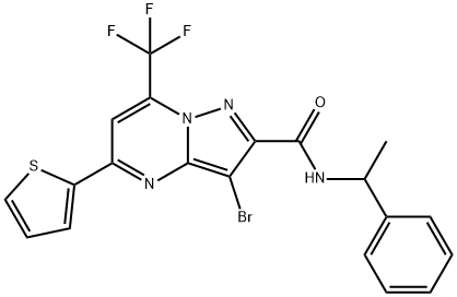 3-bromo-N-(1-phenylethyl)-5-(2-thienyl)-7-(trifluoromethyl)pyrazolo[1,5-a]pyrimidine-2-carboxamide Struktur