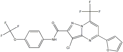 3-chloro-5-(2-furyl)-N-[4-(trifluoromethoxy)phenyl]-7-(trifluoromethyl)pyrazolo[1,5-a]pyrimidine-2-carboxamide Struktur