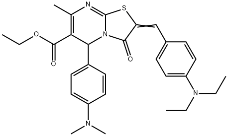 ethyl 2-[4-(diethylamino)benzylidene]-5-[4-(dimethylamino)phenyl]-7-methyl-3-oxo-2,3-dihydro-5H-[1,3]thiazolo[3,2-a]pyrimidine-6-carboxylate Struktur