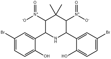 4-bromo-2-{6-(5-bromo-2-hydroxyphenyl)-3,5-dinitro-4,4-dimethyl-2-piperidinyl}phenol Struktur