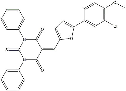 5-{[5-(3-chloro-4-methoxyphenyl)-2-furyl]methylene}-1,3-diphenyl-2-thioxodihydro-4,6(1H,5H)-pyrimidinedione Struktur