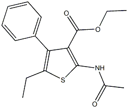 ethyl 2-(acetylamino)-5-ethyl-4-phenyl-3-thiophenecarboxylate Struktur