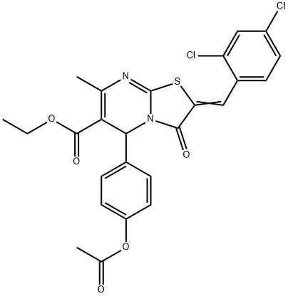 ethyl 5-[4-(acetyloxy)phenyl]-2-(2,4-dichlorobenzylidene)-7-methyl-3-oxo-2,3-dihydro-5H-[1,3]thiazolo[3,2-a]pyrimidine-6-carboxylate Struktur