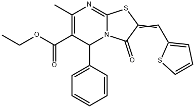 ethyl 7-methyl-3-oxo-5-phenyl-2-(2-thienylmethylene)-2,3-dihydro-5H-[1,3]thiazolo[3,2-a]pyrimidine-6-carboxylate Struktur