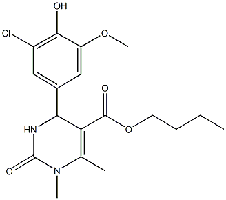 butyl 4-(3-chloro-4-hydroxy-5-methoxyphenyl)-1,6-dimethyl-2-oxo-1,2,3,4-tetrahydro-5-pyrimidinecarboxylate Struktur