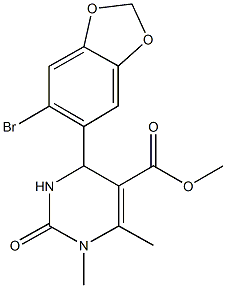 methyl 4-(6-bromo-1,3-benzodioxol-5-yl)-1,6-dimethyl-2-oxo-1,2,3,4-tetrahydro-5-pyrimidinecarboxylate Struktur