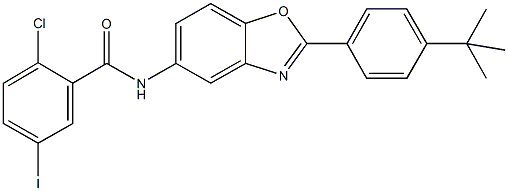 N-[2-(4-tert-butylphenyl)-1,3-benzoxazol-5-yl]-2-chloro-5-iodobenzamide Struktur