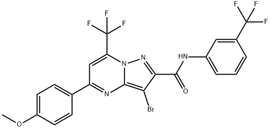 3-bromo-5-(4-methoxyphenyl)-7-(trifluoromethyl)-N-[3-(trifluoromethyl)phenyl]pyrazolo[1,5-a]pyrimidine-2-carboxamide Struktur