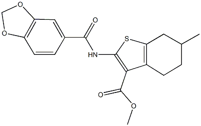 methyl 2-[(1,3-benzodioxol-5-ylcarbonyl)amino]-6-methyl-4,5,6,7-tetrahydro-1-benzothiophene-3-carboxylate Struktur